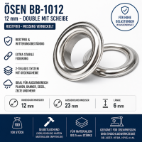 Öse BB-1012 (Double-Öse mit Scheibe) Rostfrei Messing vernickelt 100 Stück – zusätzliche Produktdarstellung