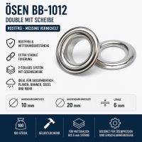 Öse BB-1012 (Double-Öse mit Scheibe) Rostfrei Messing vernickelt 100 Stück – weitere Produktansicht