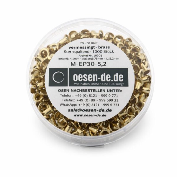 Ösen MEP30–5,2 mm vermessingt 250 Stück für 20–30 Blatt