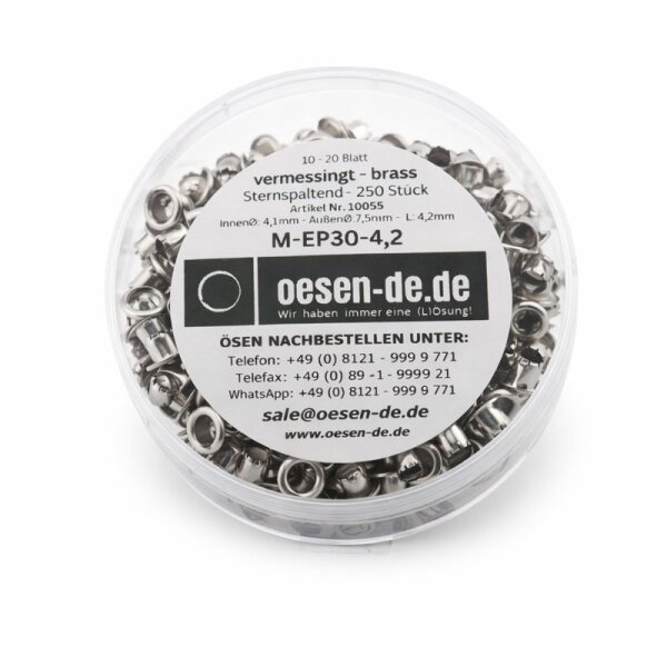 Ösen NEP30–4,2 mm vernickelt 200 Stück für 10–20 Blatt